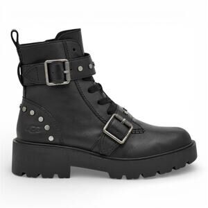 UGG Zorrah Studs Women's Buckle Leather Combat Boots Black Size 8.5